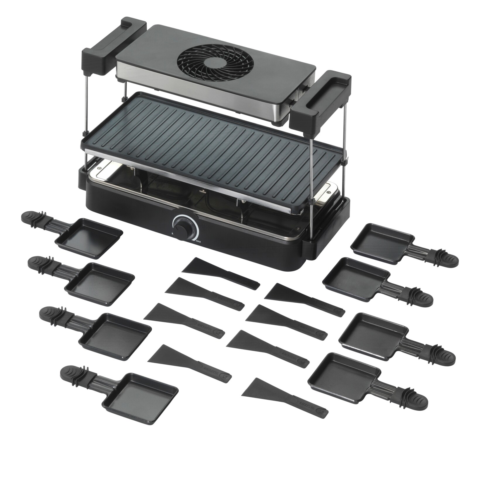 Trebs 15110 - Raclette für 8 Personen mit integriertem Dunstabzug - Große Grillfläche