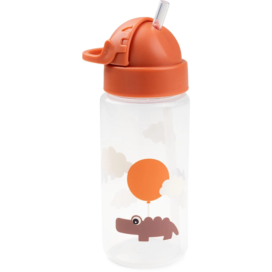 Done by Deer™ Trinkflasche mit Strohhalm Happy clouds Papaya