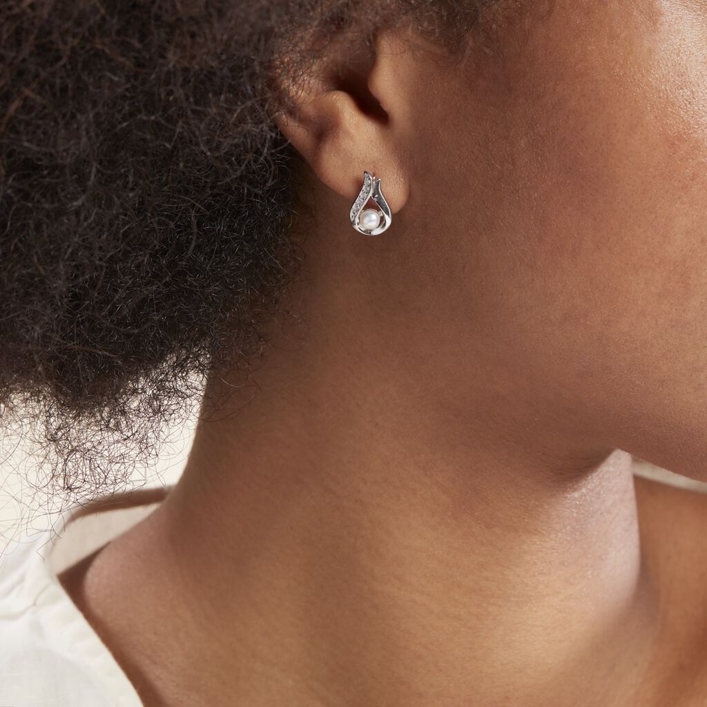 Boucles D'oreilles Puces Marie-magdeleine Argent  Perle D'imitation