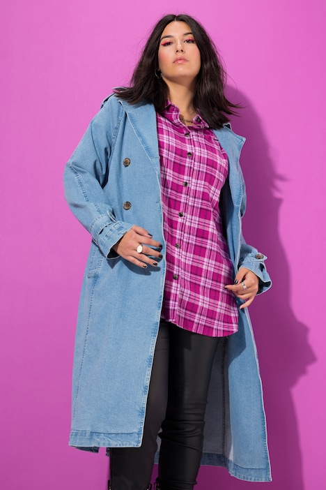 Jeans-Trenchcoat, A-Linie, Revers, Bindegürtel