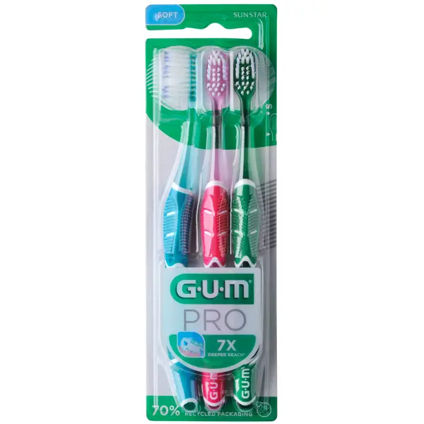 Escova de dentes macia GUM® PRO 2+1 grátis