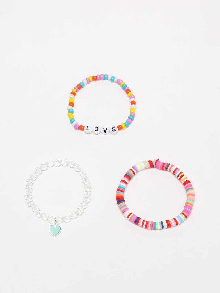 Pacote com 3 pulseiras elásticas com contas - Cores variadas