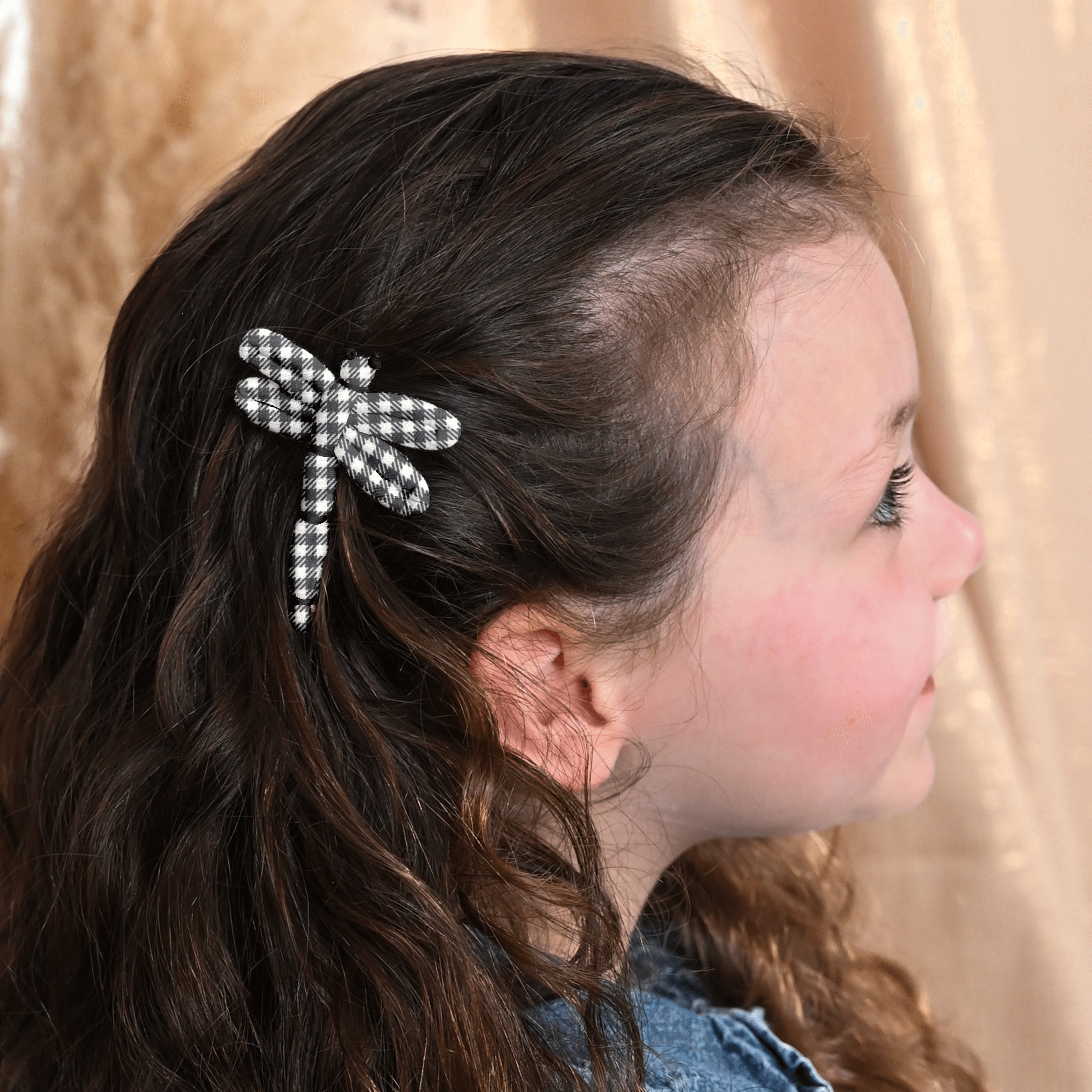 Barrette Libellule Vichy Noir