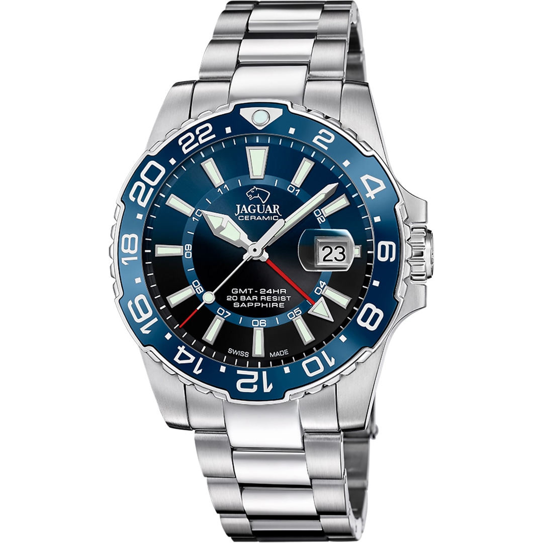 Jaguar Ceramic GMT Executive Date Silbrig / Blau