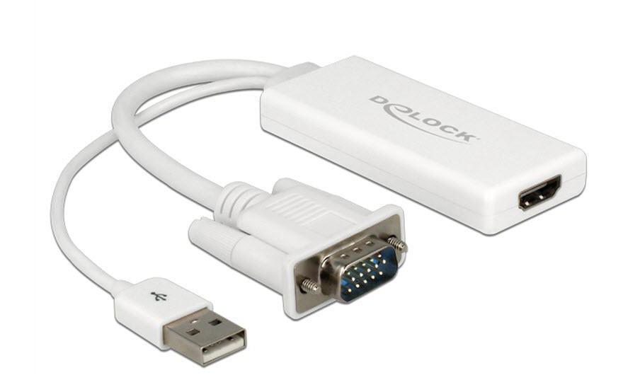 Konverter mit USB-Audio, WeissVGA-Stecker zu HDMI-Buchse, weiss