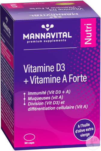 Mannavital Vitamine D3 + Vitamine A Forte 90 Capsules