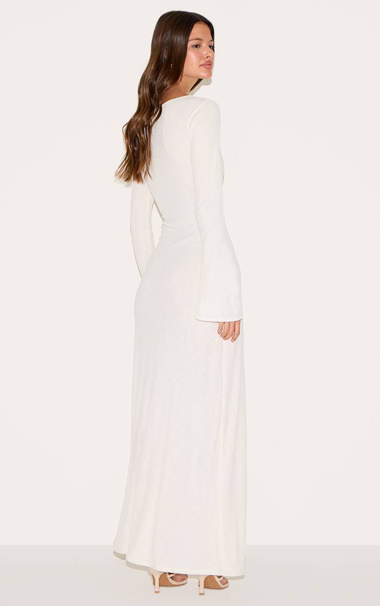 Blanc Robe Maxi Moulante À Manches Longues Col Bateau Texturée