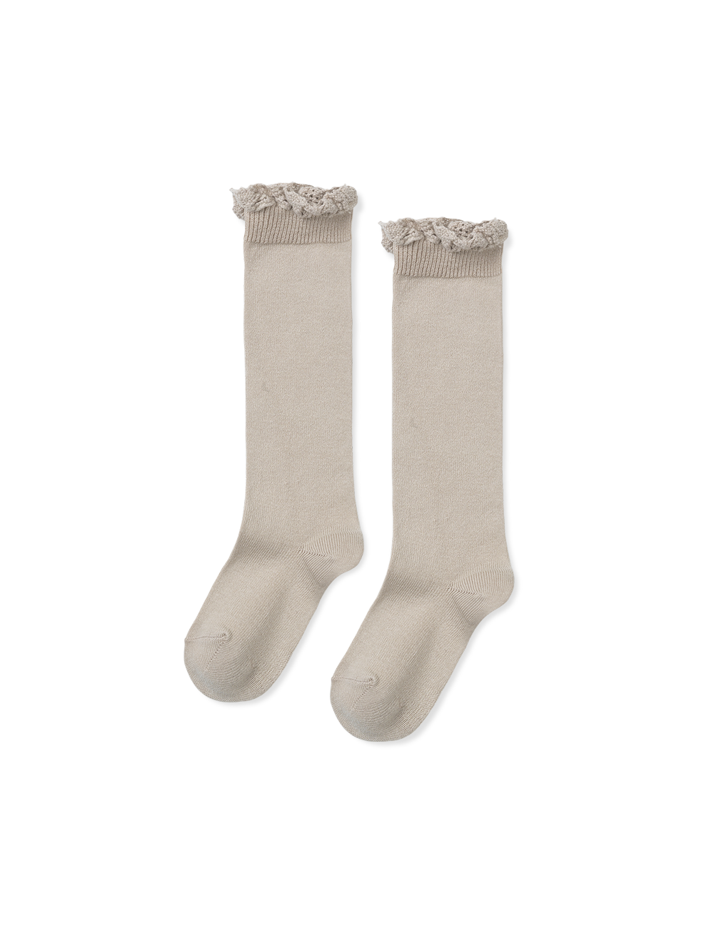 Knee Socks with Lace Edging - Stone