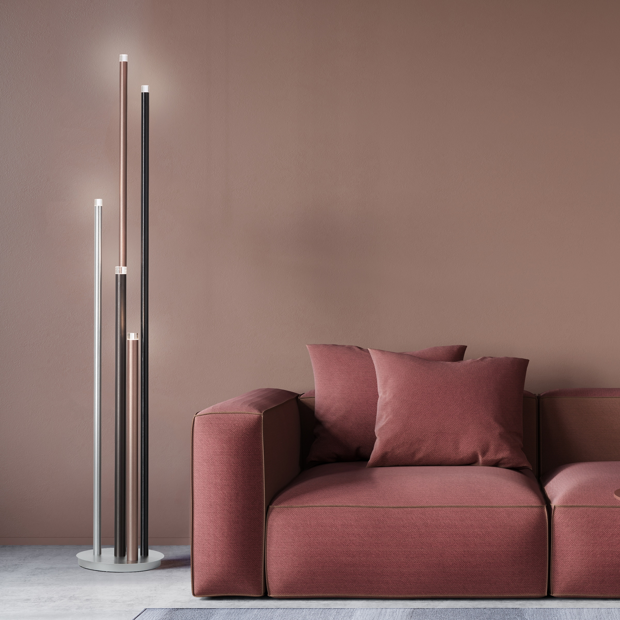 Brilliant Stehlampe »Cembalo« LED-Modul 1 Stk. Warmweiss 5flg mit Fussdimmer, 155 cm Höhe, Ø 28 cm, 2200 lm, 3000 K