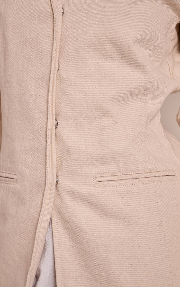 Ecru Blazer En Denim Ajusté À Ourlet Courbe Pour Grande Taille