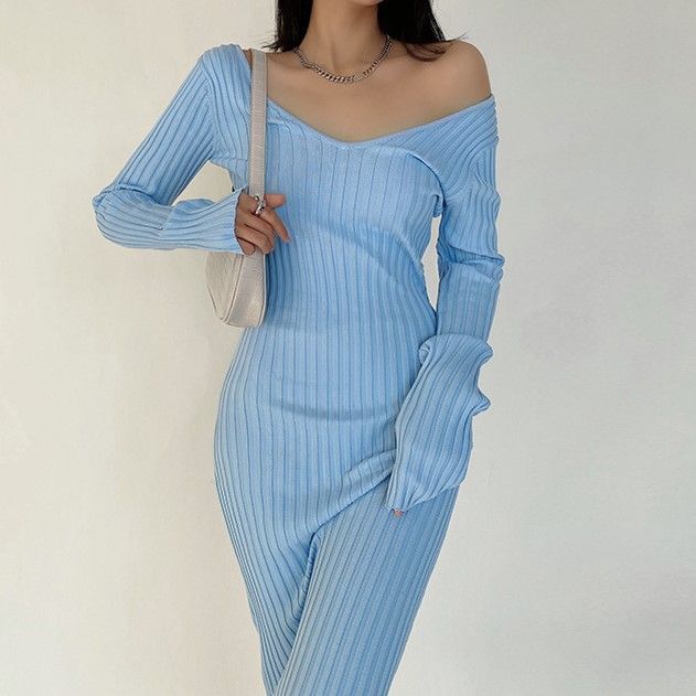 LIVIE - Gebreide midi-jurk met lange mouwen