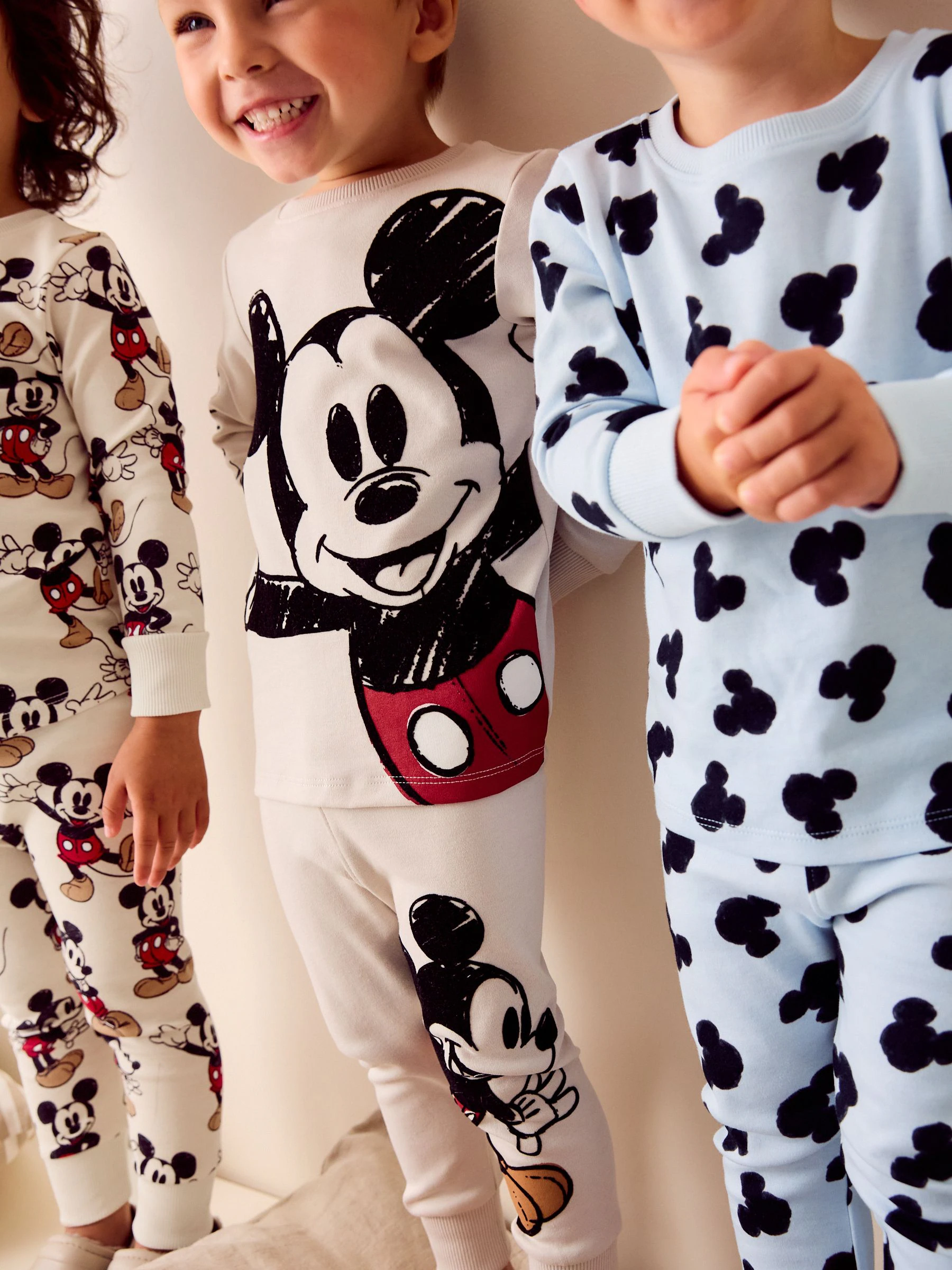 Blauw/ecru Mickey Mouse - Verpakking van 3 knusse pyjama's (9 mnd-10 jr)