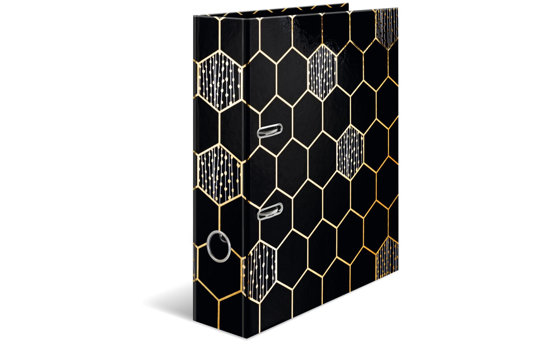 Ordner Hexagon A4 7 cm, GelbMotivordner im A4 Format mit Hebelmechanik und Griffloch