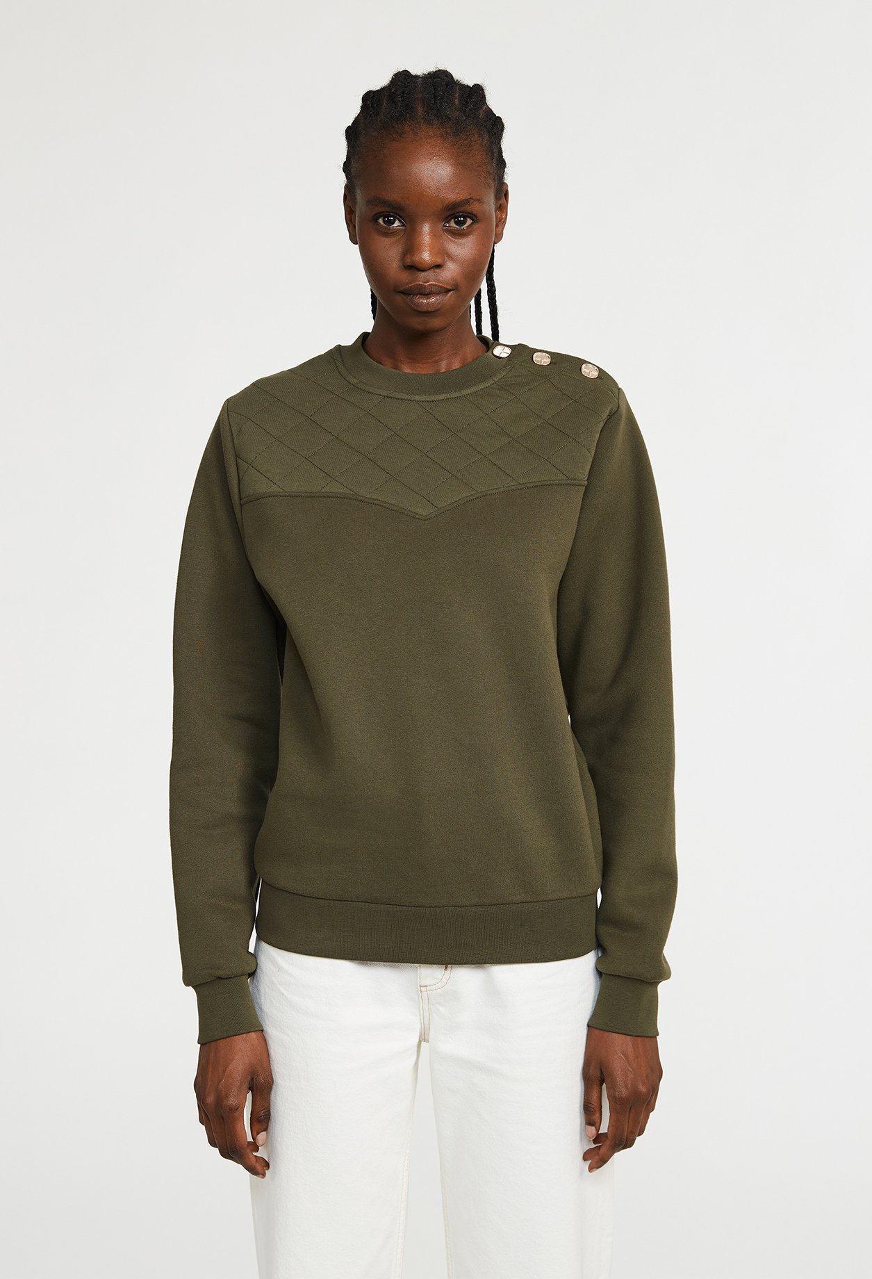 Sweatshirt kaki &agrave; manches longues