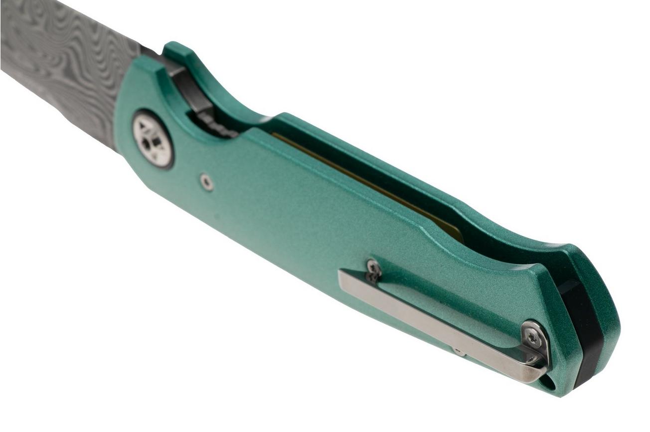 Böker Manufaktur 1969 Mach-1 Damast 111102DAM Chad Nichols Wavepool Damascus, Silver Jade Aluminum zakmes, Tommaso Rumici design
