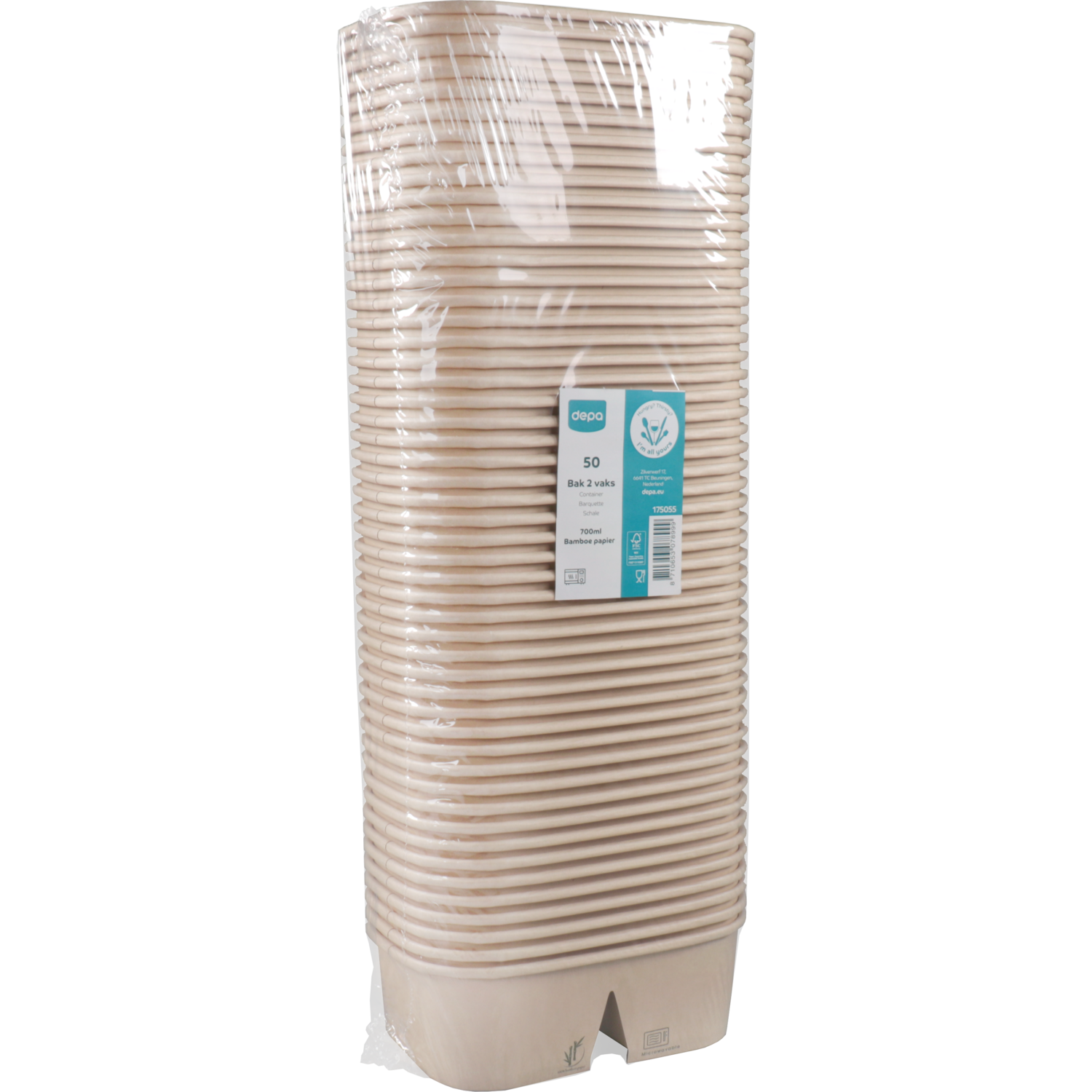 Depa Bak, Bamboepapier + PP, 2-vaks, 700ml, kilobak, 171x118x57mm, bruin