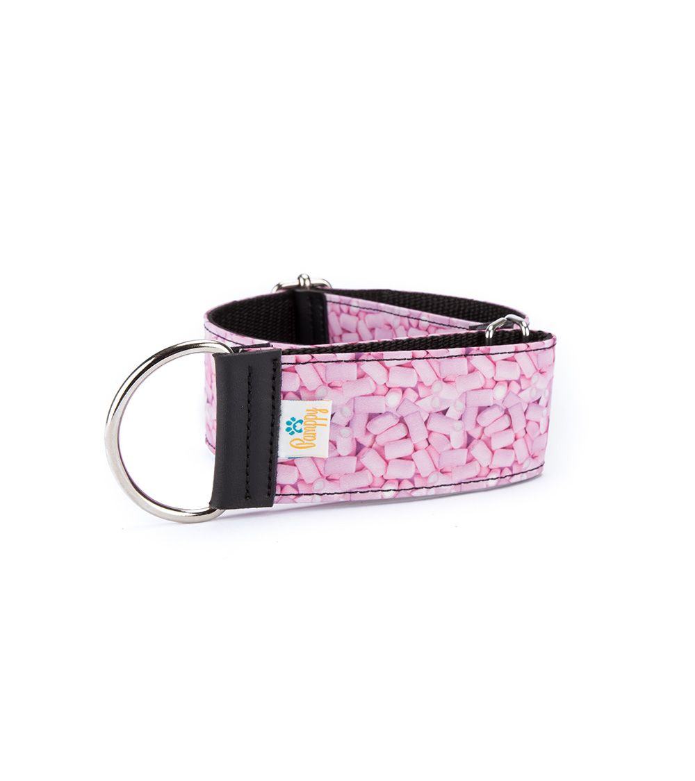 Coleira ajustável Pamppy Greyhound Speedy rosa com estampa de nuvem para cães.