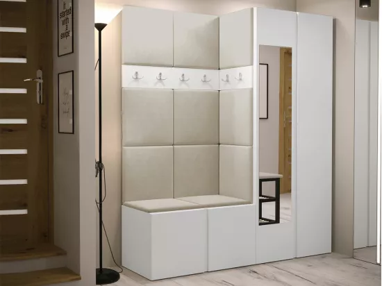 Meuble d'entrée Hartford 278, 186x158x46cm, Miroir, Blanc, Tapisserie|Stratifié