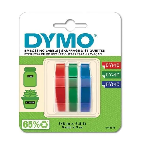 Dymo Prägeband glänzend, rot, blau, schwarz, 9 mm x 3 m, 3 Stück
