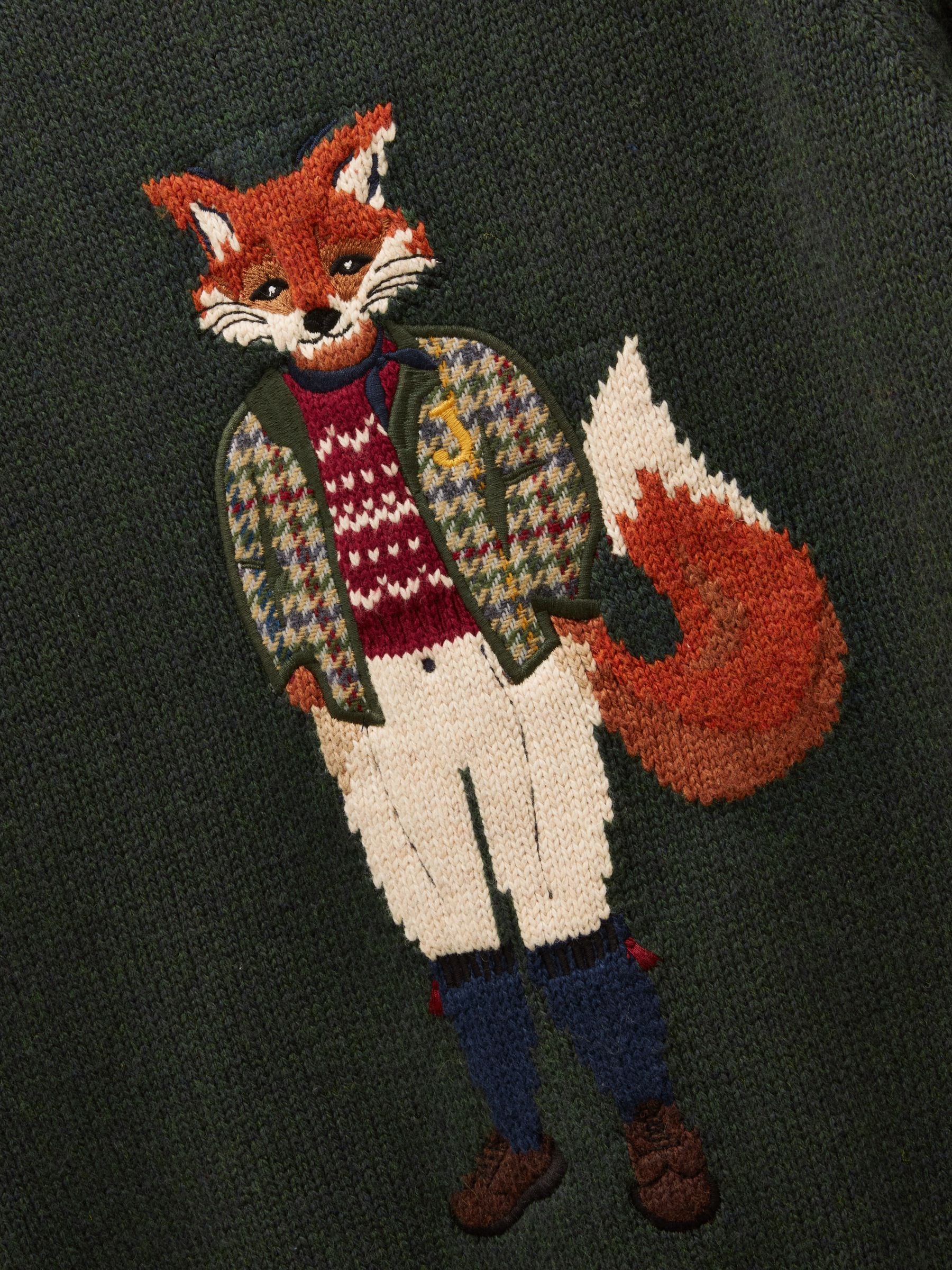 Green Jonty Fox - Joules Intarsia Cotton-Rich Crew Neck Jumper