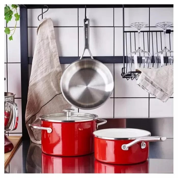 KitchenAid Pannenset 5 delig met Garde en Sauslepel - Rood