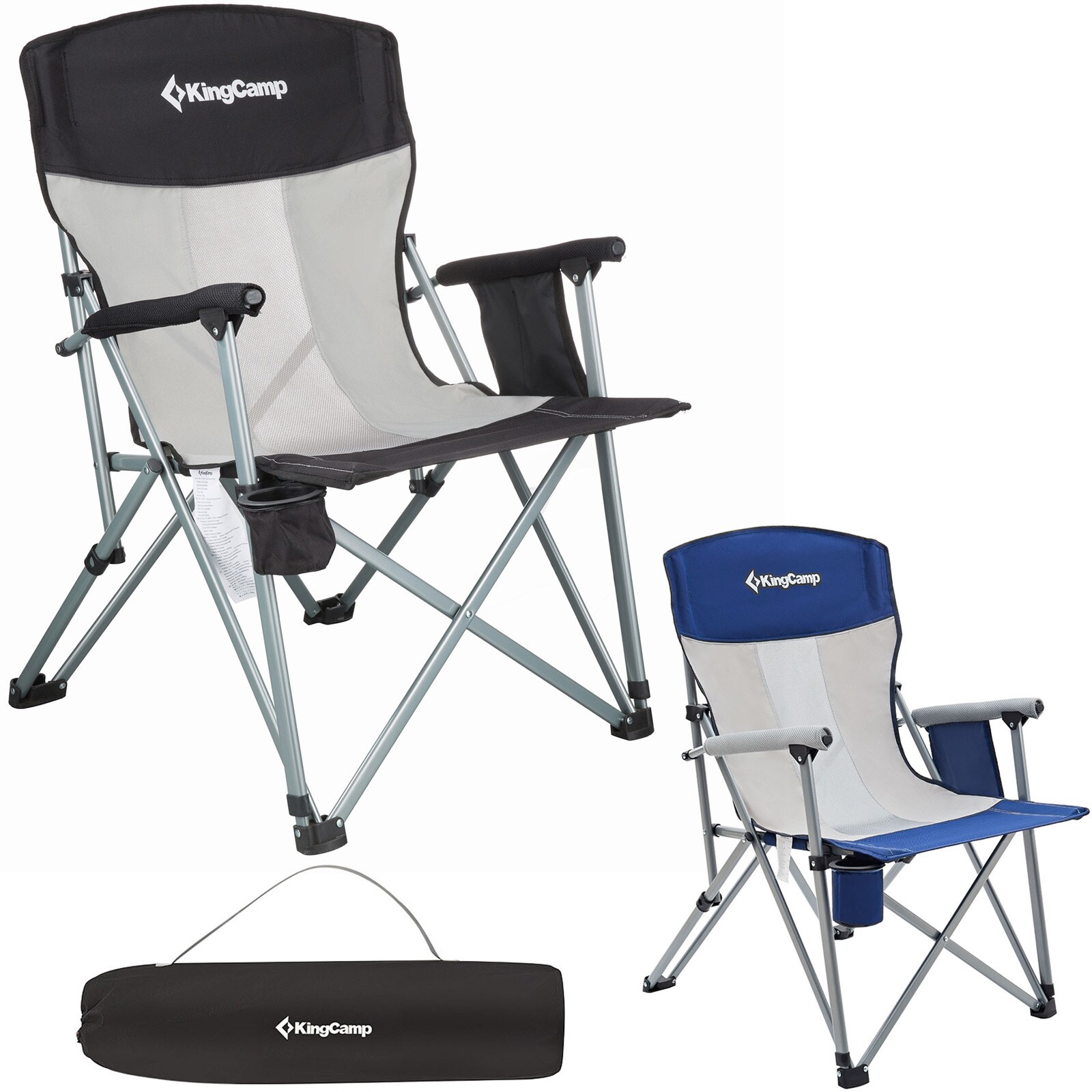 KINGCAMP Camping Falt Stuhl XL Klapp Sessel Garten Outdoor Armlehne Stahl 136 kg Farbe: Black/Light Grey
