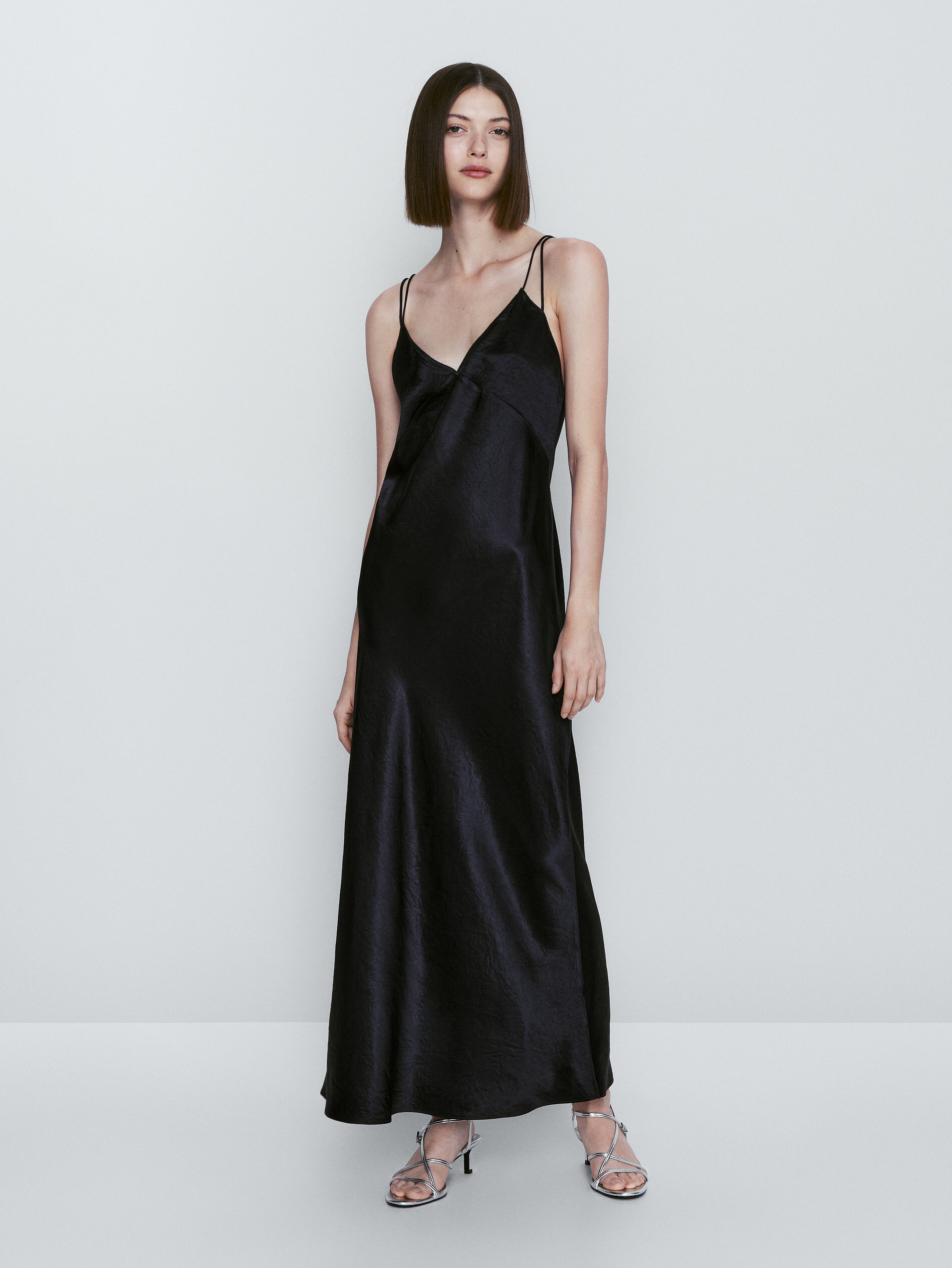 Vestido de cetim estilo camisola - Azul escuro