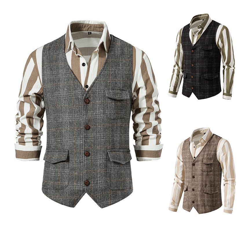 Fireon - V-hals geruit vest met knoopjes
