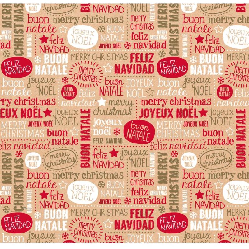 Kraft brut 70g, rl 50x0,70m Mots de Noël - Multicolore