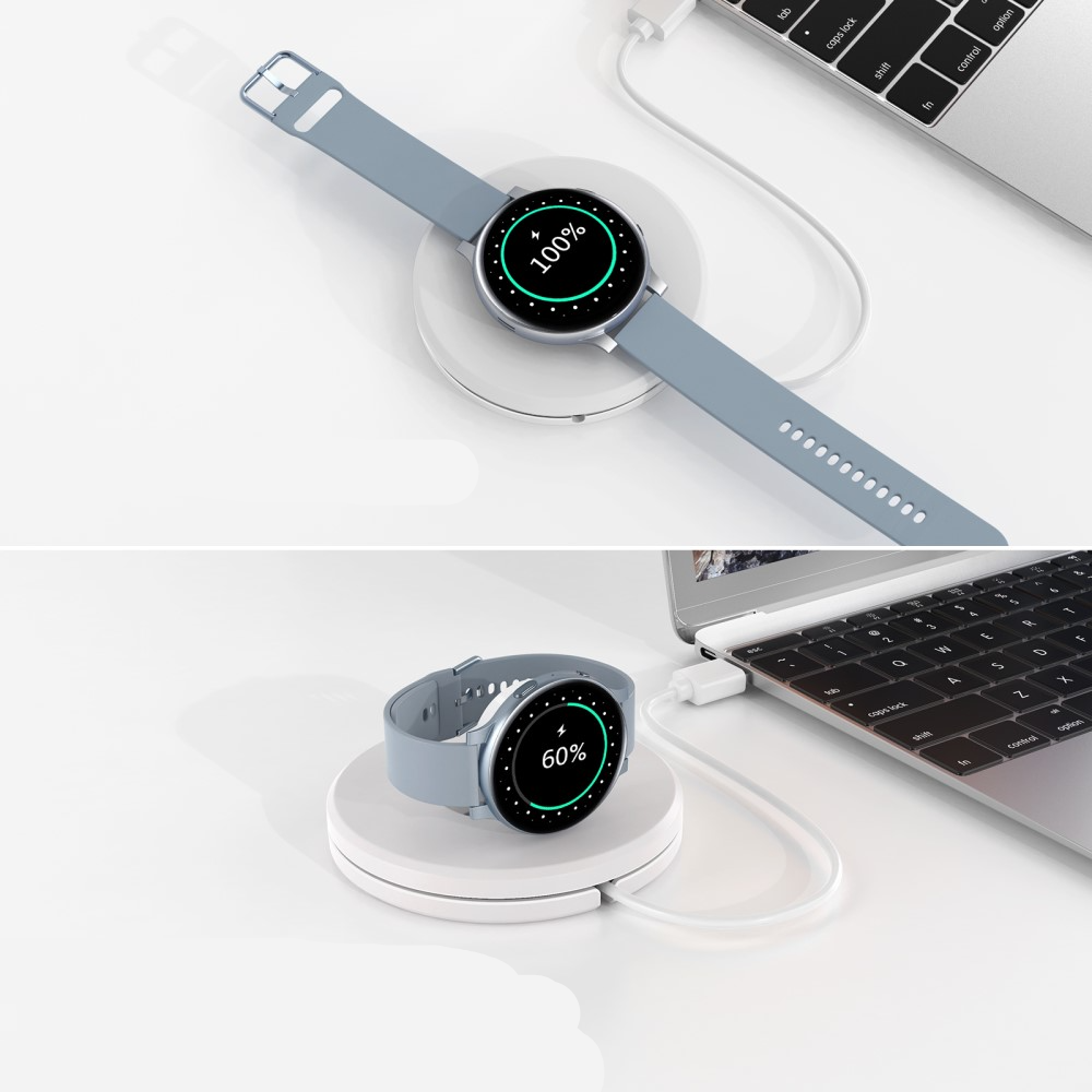 Samsung Galaxy Watch 3 / Watch Active 2 / Watch Active Qi-Wireless Charger USB Ladegerät mit integriertem Ladekabel - Weiss