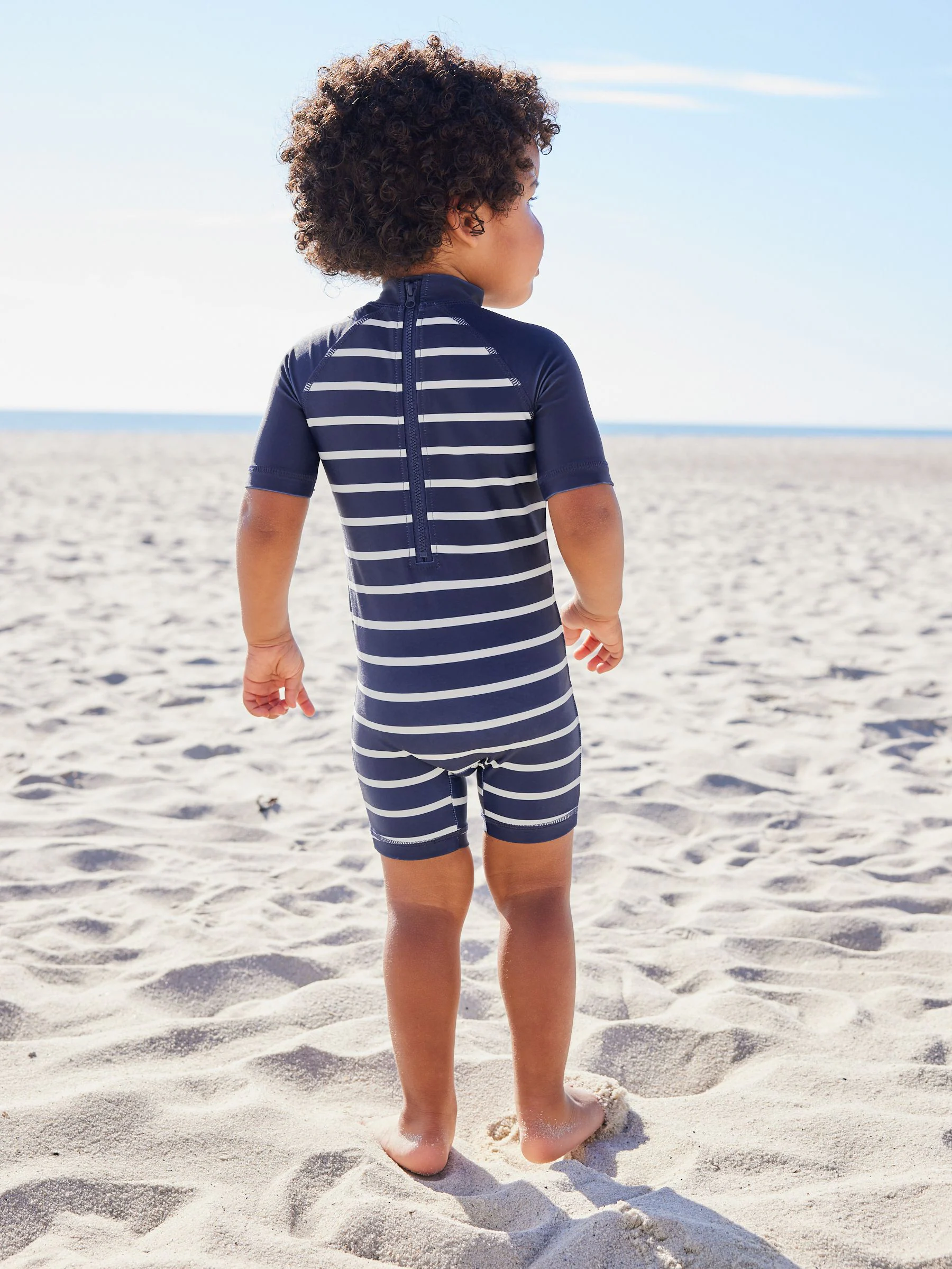 Marineblauw gestreept - Zonbeschermend onesie (3 mnd-7 jr)