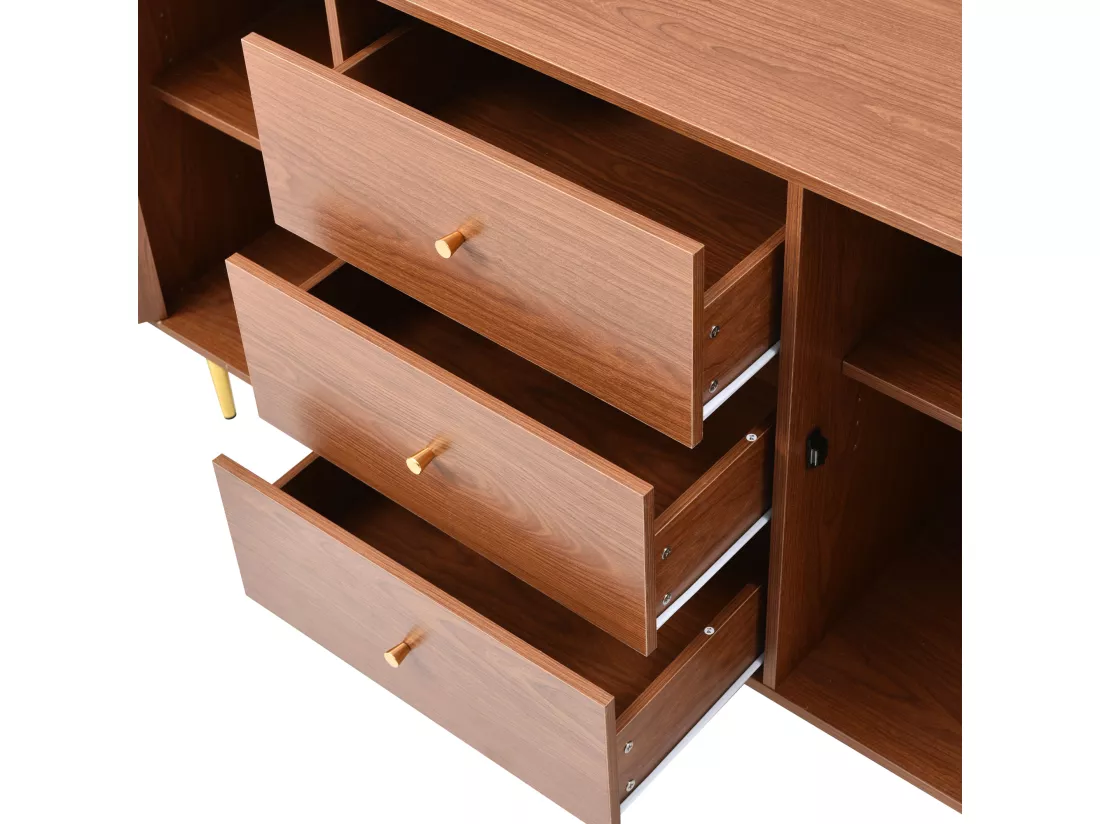 Buffet bas en rotin avec 3 tiroirs & 2 portes - marron