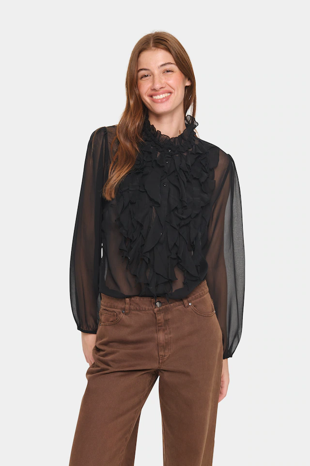 Saint Tropez Rüschenbluse »LiljaSZ Crinkle LS Shirt«, Regular fit, Chiffon, Rüschen