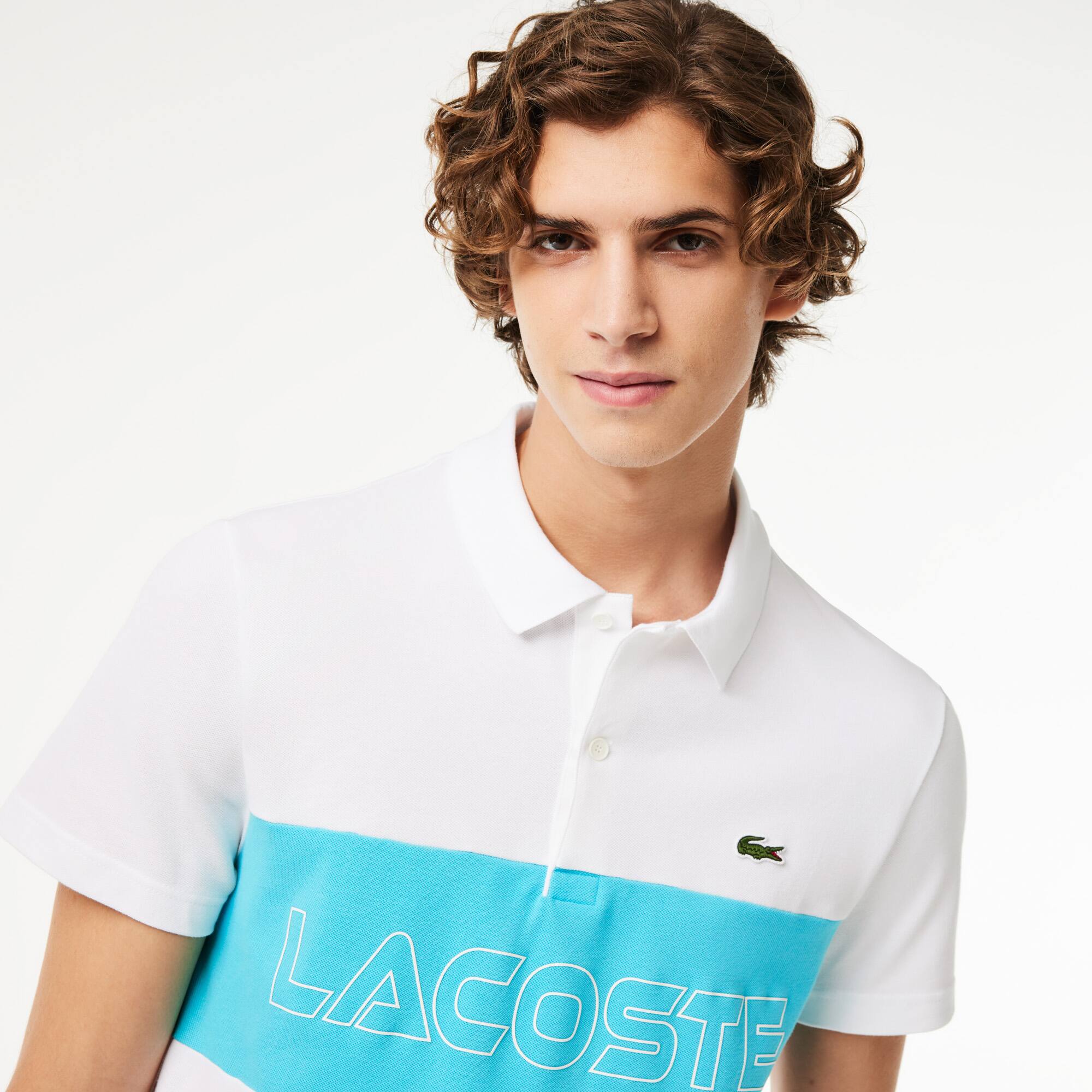 Polohemd aus Stretch-Piqué mit Colourblock Kurze Ärmel - Weiss - Lacoste - Herren