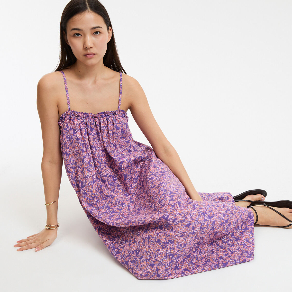 COLEÇÕES LA REDOUTE<br>Vestido evasê, estampa floral, alças finas