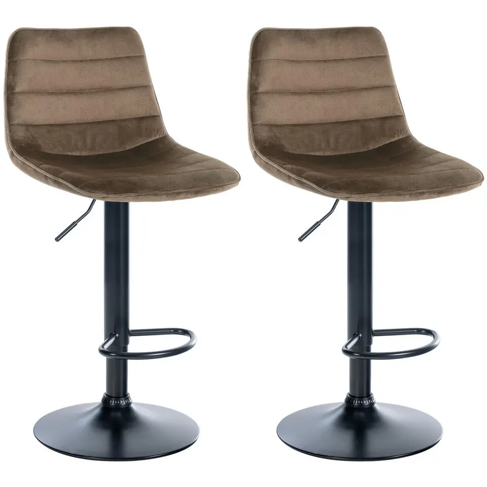 CLP Set van 2 Barkruk Lex mat zwart Frame - Fluweel - bruin