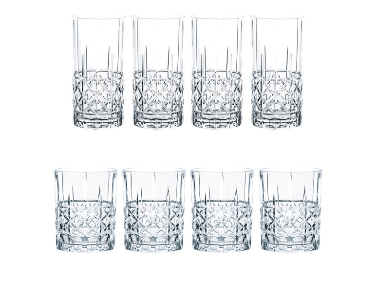 4 whiskyglazen of 4 long drink glazen