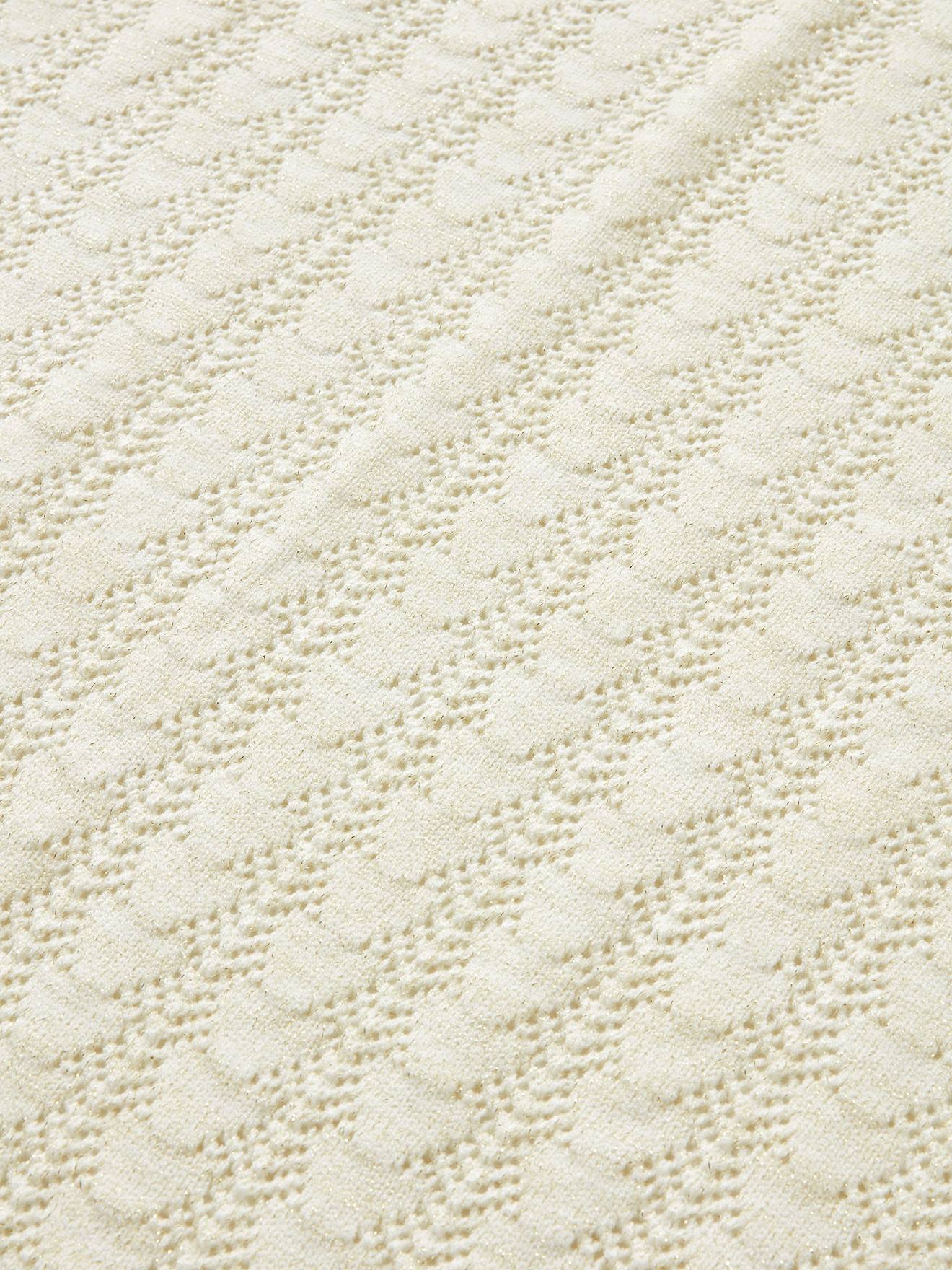Manta de bebê em tricô vazado com lurex branco claro liso