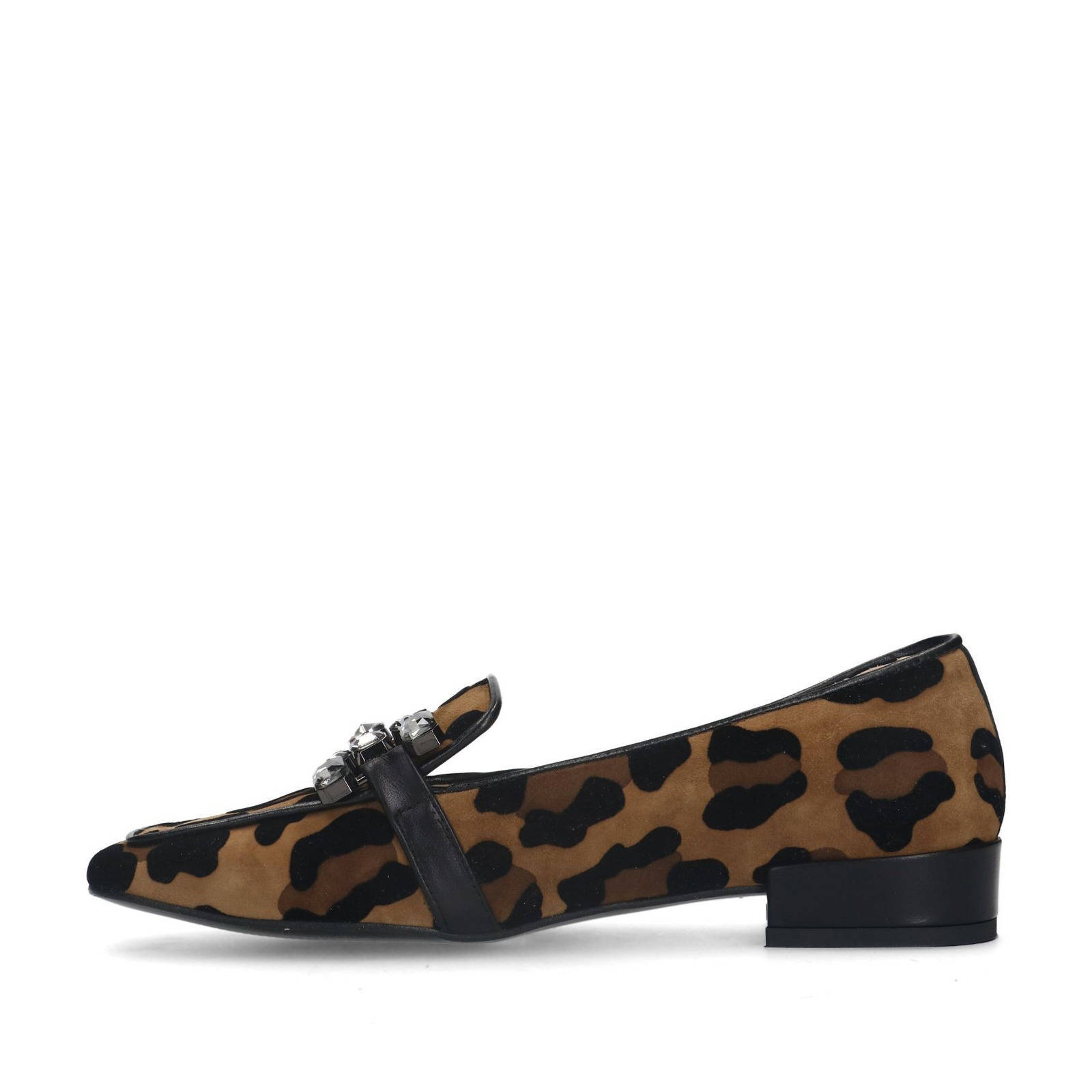 Manfield suède loafers met panterprint beige