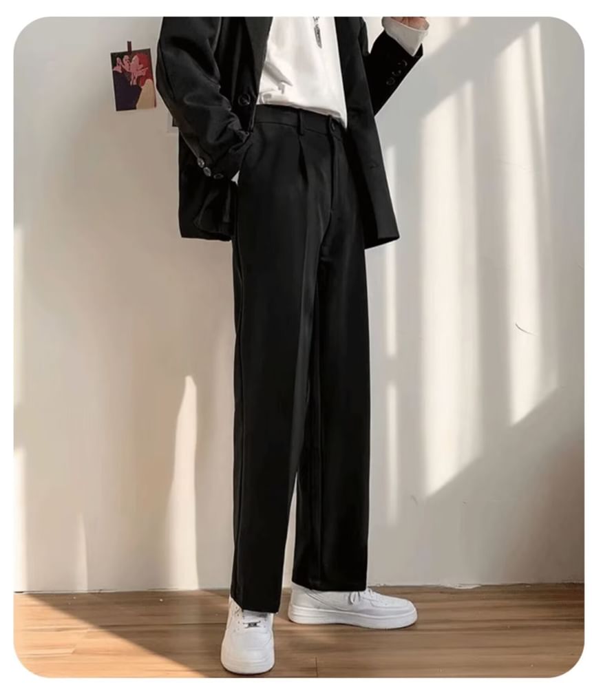 Craltuxe - Mid Rise Plain Straight Leg Dress Pants