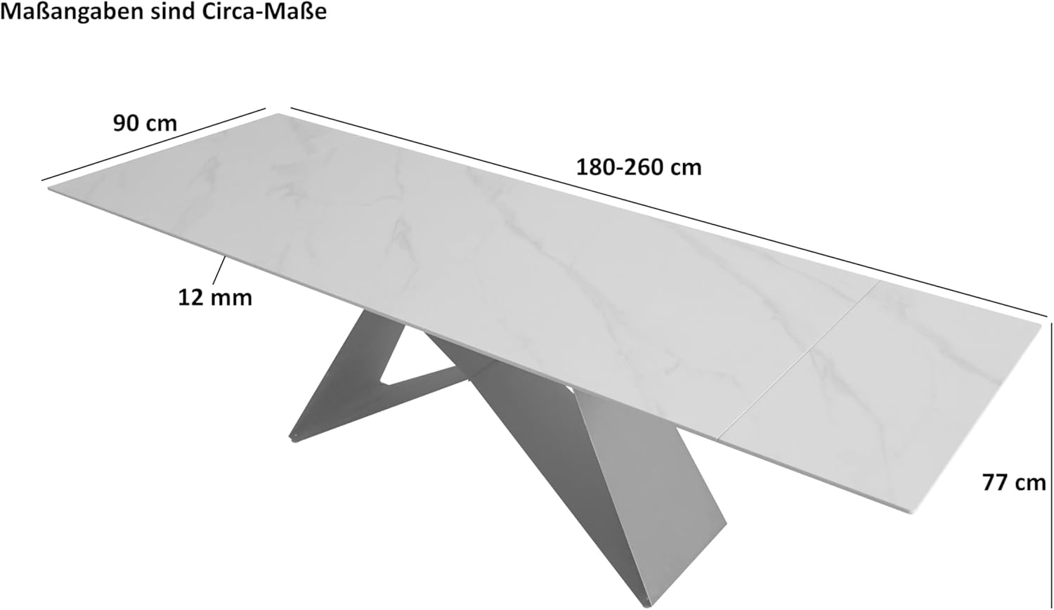 SAM Keramiktisch Mia | 180 x 90 cm | ausziehbar auf 260 cm | Farbe: weiß matt | Butterfly-Gestell Metall schwarz | pflegeleichter Esstisch/Esszimmertisch