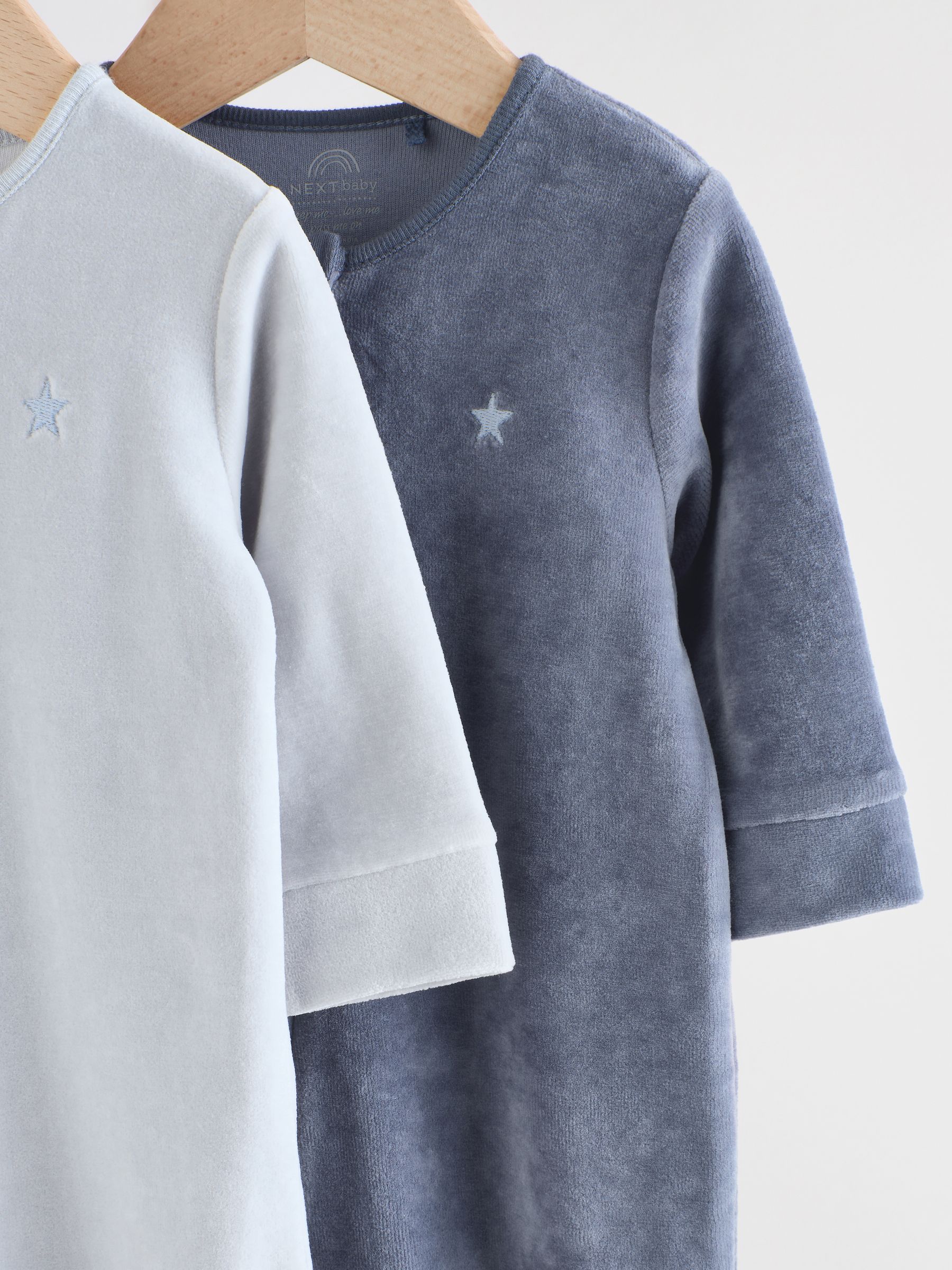 Blauw - Baby Velour Two Way Zip Sleepsuits 2 Pack (0mths-2yrs)