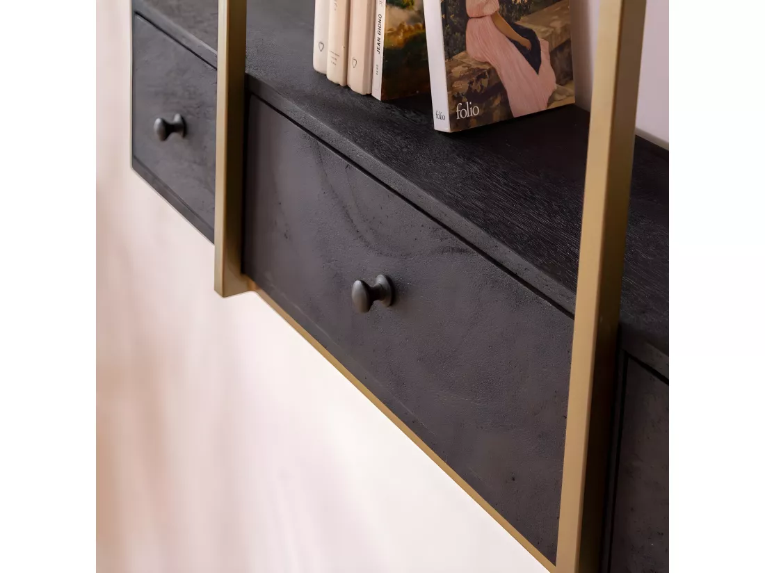 Etagère en bois de manguier et métal doré Manon