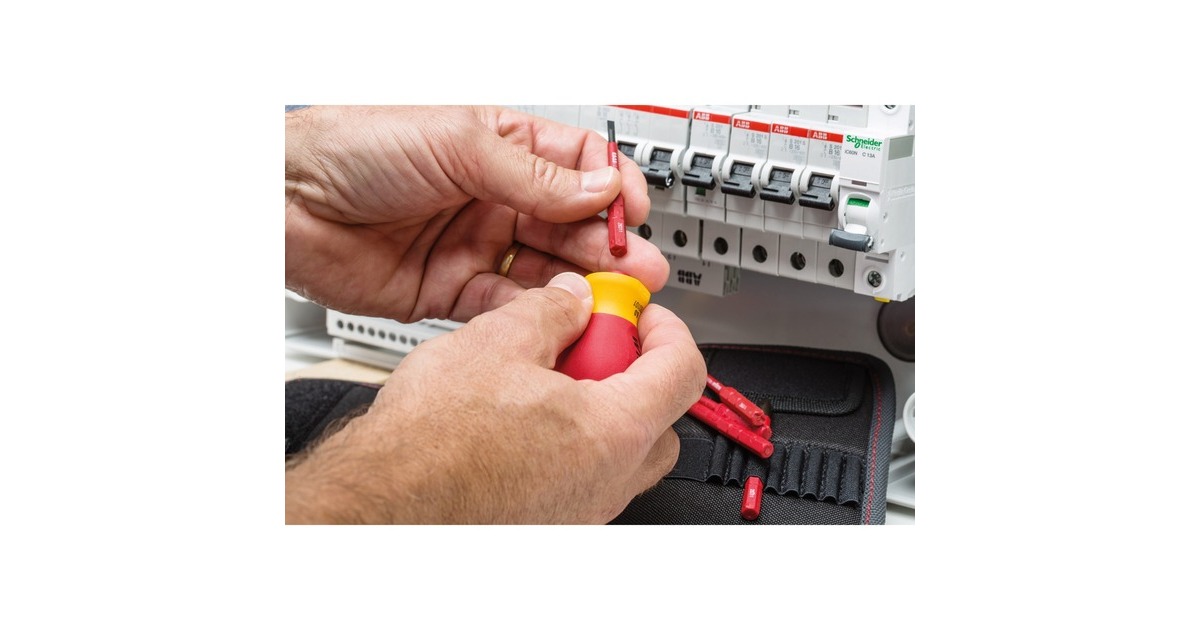 WihaSchroevendraaier met bithouderset electric slimVario  (Rood/geel, Stubby 4-delig met slimBits)
