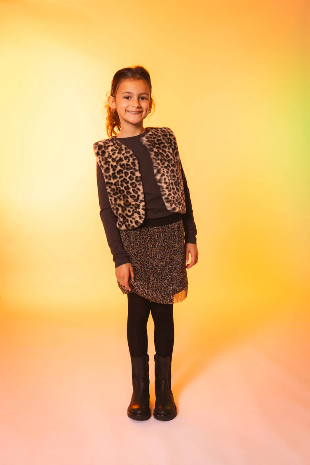 Quapi imitatiebont gilet ZOE met panterprint bruin/zwart