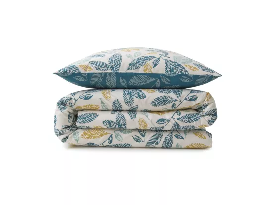 Parure de lit 2 personnes en coton 57 fils imprimé bleu 260x240cm