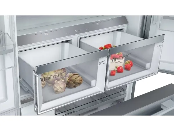 Bosch Serie | 8 KFF96PIEP - Køleskab/fryser - frans dør-bundfryser - Wi-Fi - niche - bredde: 91.4 cm - dybde: 63.5 cm - højde: 183 cm - 573 liter - Klasse E - inox-easyclean