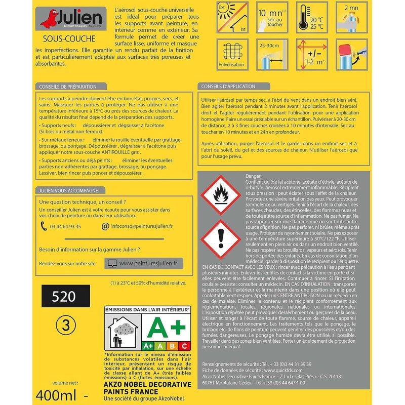 Sous-couche universelle Julien - Aérosol de 400 ml, blanc