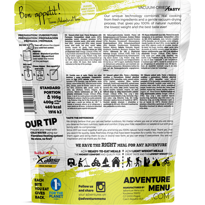 Adventure Menu Penne mit Bolognesesauce und Parmesan