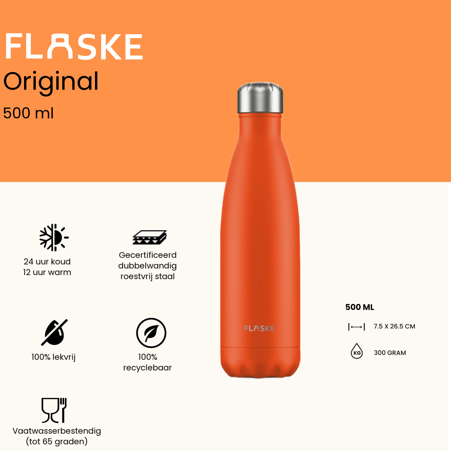 Flaske 500 ml  rvs drinkfles - sunrise